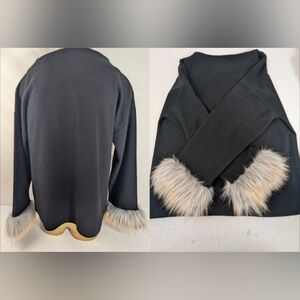 Trisha Tyler Faux Fur Cuff Long Sleeve Black Sweater Stunning Simplicity Medium